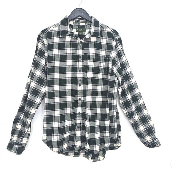 Eddie Bauer Green Cream Plaid Soft Flannel Long Sleeve Button Front Shirt Tall - Picture 1 of 5